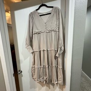 In Bloom Beige Long Sleeve Dress